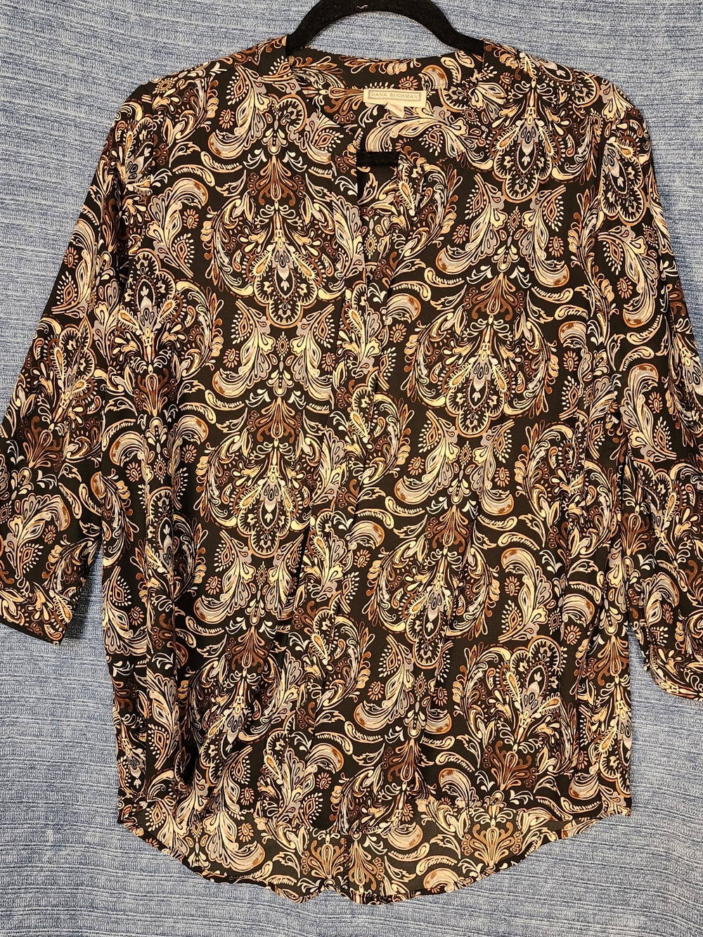 Dana Buchman Black and Brown Paisley V- Neck Shirt